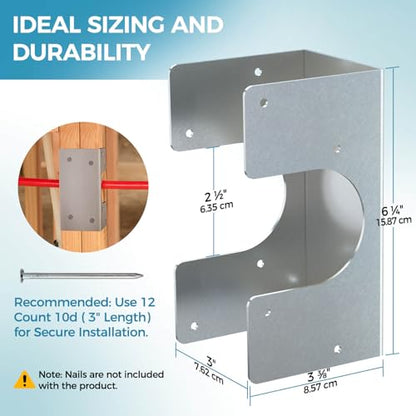 Stud Shoes for Double 2X Studs, 16-Gauge Galvanized Stud Shoes, 6.25" Height, 3" Width, Fits Up to 2 3/8" OD Pipes – Thicker, Higher, IBC/IRC Code Compliant, Extra Durable (6.25"x3"-8 PCS)