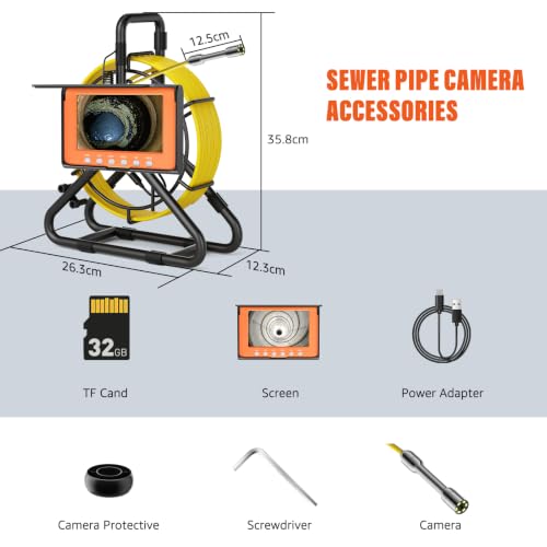 Sewer Camera 100FT, 5'' HD 1080P w/DVR-32GB Pipe Inspection Camera 5000mAh