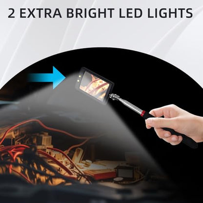 2Pcs Telescoping Lighted Inspection Mirror, Extendable Inspection Mirror