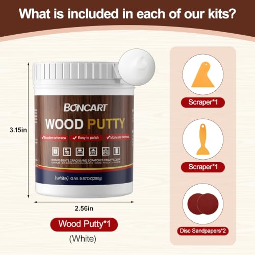 Boncart Wood Filler, 9.87 OZ White Wood Putty - color: 9.87OZ White
