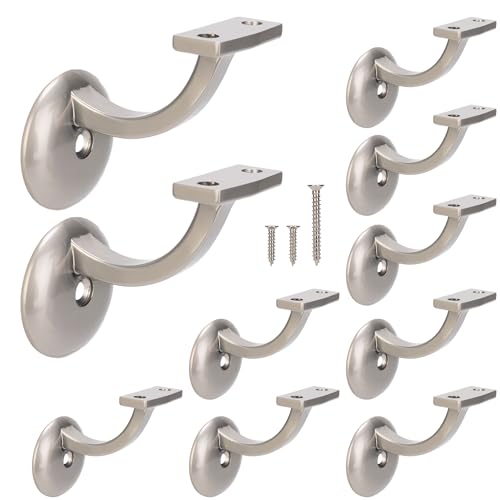 HILLMASTER Steel Handrail Bracket for Indoor Outdoor Stairs, Anti-Rust Hand Rail Brackets Hand Railing Brackets Strong Stair Support for Home Buildings Stairways Handrail,Satin Nickel,10 PCS - size: Satin Nickel-10Pcs