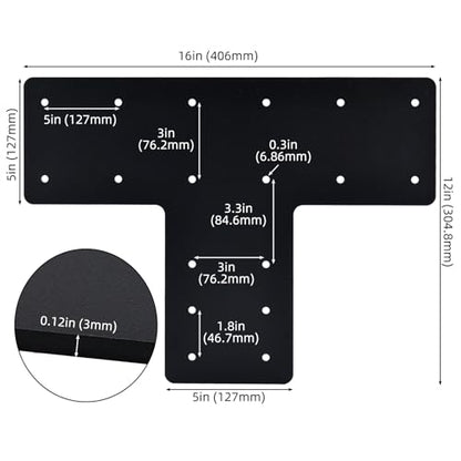 T Post Bracket for 6x6 Lumber, 16" x 12" Heavy Duty Steel Mending Plate, Pergola T Beam Truss Bracket, Post to Beam Connectors, Thickness 1/8" (3mm) - size: 16" x 12"