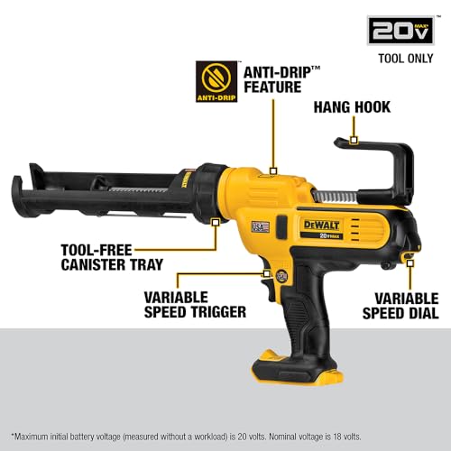 DEWALT 20V MAX Caulking Gun, Cordless, 10oz, Variable Speed Trigger, Interchangeable Canister Trays, Bare Tool Only (DCE560B) - style: Tool Only