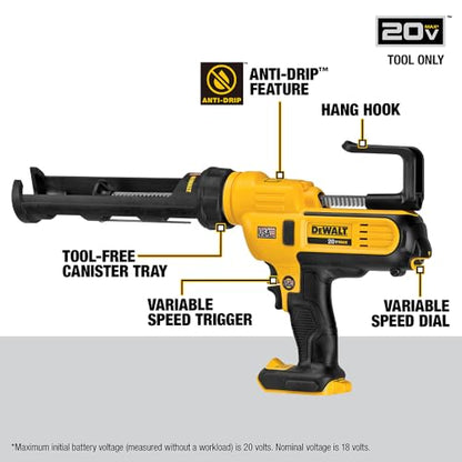 DEWALT 20V MAX Caulking Gun, Cordless, 10oz, Variable Speed Trigger, Interchangeable Canister Trays, Bare Tool Only (DCE560B) - style: Tool Only
