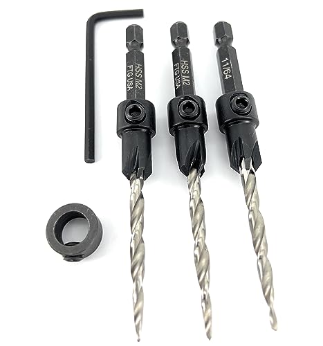 FTG USA 3 Pc #8 (11/64") Countersink Drill Bit Set with Tapered Drill Bits - size: #8, style: Same Sort 3 Pc
