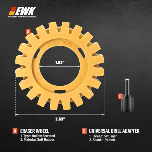 EWK Adhesive Eraser Wheel for Grinder, Hollow Serrated Decal Remover, Automotive Paint-Safe, Vinyl & Pinstripe Removal for Cars, Boats & Motorcycles - style: Hollow Serrated