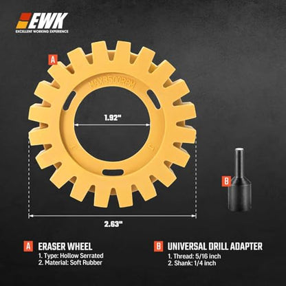 EWK Adhesive Eraser Wheel for Grinder, Hollow Serrated Decal Remover, Automotive Paint-Safe, Vinyl & Pinstripe Removal for Cars, Boats & Motorcycles - style: Hollow Serrated