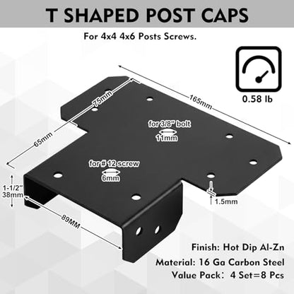 Yaocom 4 Sets T Shape Post Bracket 4x4 4x6 Post to Beam Connector, Black - color: Black