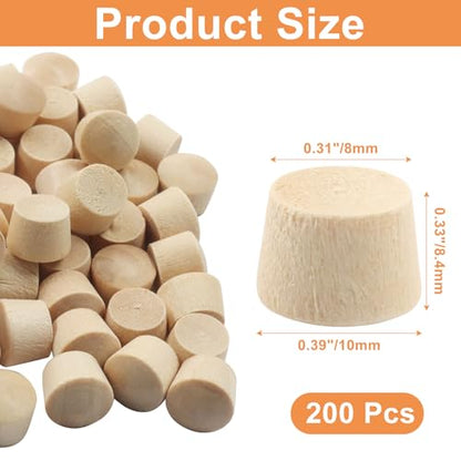 200 Pcs 3/8 Inch Wood Plugs Flat Head Wooden Hole Plugs