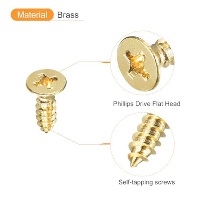 uxcell 20Pcs Brass Wood Screws, M3.5 x 12mm Phillips Flat Head Self Tapping Screw Woodworking Screw for Door Hinges, Wooden Furniture, Home Appliances - size: M3.5 x 12mm