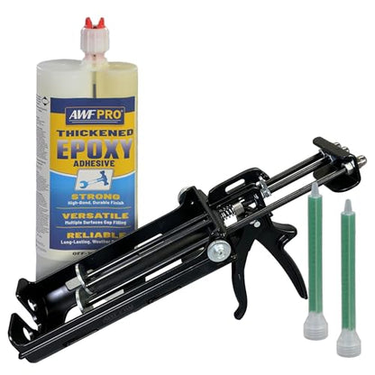 AWF-PRO Epoxy Gun & Thickened, Non-Sag, Wood Repair Epoxy Adhesive (450 mL) for Rot Repair, Structural Bonding, Filling, & Sealing Wood, Fiberglass, Concrete, & More