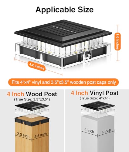 12 Pack 4x4 Solar Post Cap Lights, Warm Light Fence Post Solar Lights - size: 12 PACK