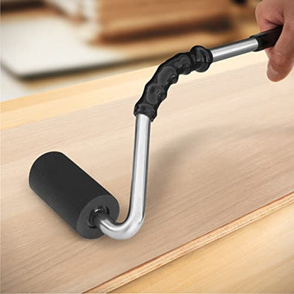 POWERTEC 14" Curved Handle J Roller, 1-1/2 Inch Diameter, 3 Inch Wide For Floor/Veneers Laminate Wall Coverings & Edge Banding Roller Tool with Rubber Roller (71011) - style: 14" Curved Handle, 1 Pack