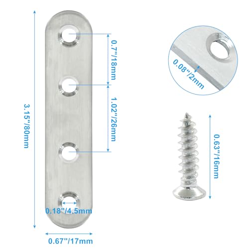 16 Pack 3 Inch Stainless Steel Flat Plate Straight Bracket - size: 3"-80mm-Silver