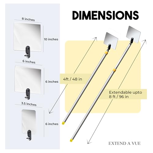Inspection Mirror Telescoping Pole, Lightweight & Durable, 4 ft - 8 ft Pole, 3 Size Acrylic Mirror - size: 3 Size Acrylic Mirror, style: 4 ft - 8 ft Pole