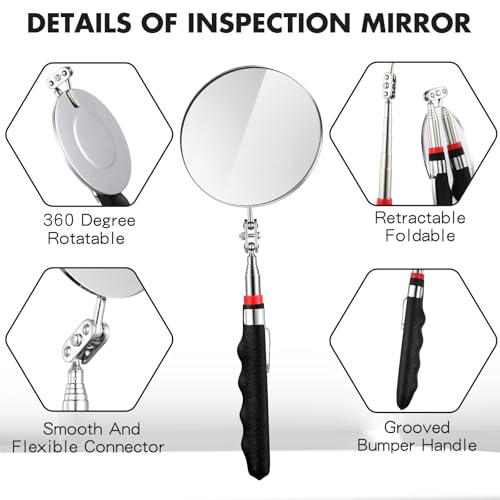 Copkim Telescoping Inspection Mirror for Mechanics,Black,85mm Round - color: Black, style: 85mm Round