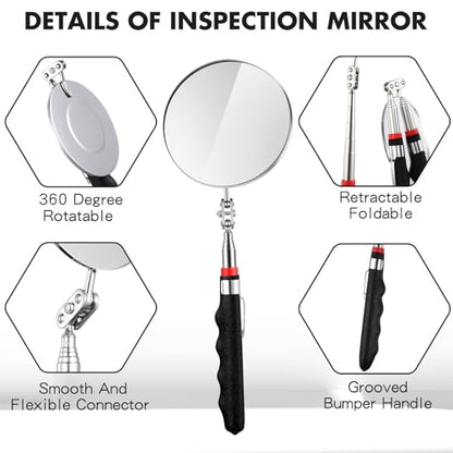 Copkim Telescoping Inspection Mirror for Mechanics,Black,85mm Round - color: Black, style: 85mm Round