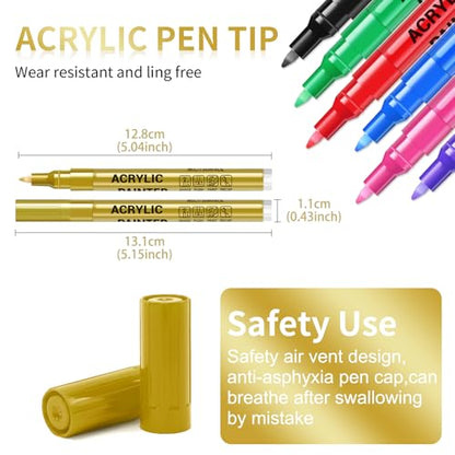 Gold Acrylic Paint Pens 6 Pcs Permanent Marker Pens Extra Fine - color: Gold