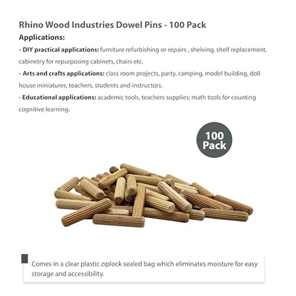 5/16" x 1-1/2" Wooden Dowel Pins, 100-Pack – Birch Hardwood, Kiln-Dried, Fluted & Beveled (5/16" x 1 1/2", 100pk) - size: 5/16" x 1 1/2"