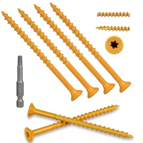 100Pack #10 x 3 Wood Deck Screws 3 Inch Exterior Decking Screw with T25 Bit Structural Wood Screws Rust Resistant Epoxy Coated, Torx/Star Drive Head - color: #10 x 3-100Pack