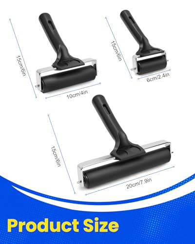 UCEC 3 Pack Brayer Rollers for Printmaking, Rubber Roller for Paint&Crafts - color: 2.4+4+7.9 Inch-Black