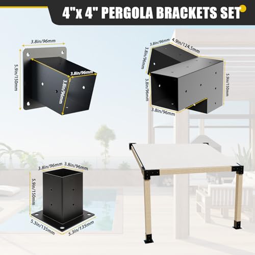 4x4 Woodworks Pergola Brackets Kit, 15°Slanted Roof Pergola Bracket 2PC 15° 3-Way+2PC 15° Post+2PC Post - size: 2PC 15° 3-Way+2PC 15° Post+2PC Post