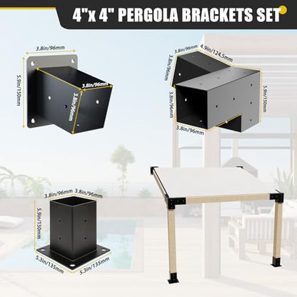 4x4 Woodworks Pergola Brackets Kit, 15°Slanted Roof Pergola Bracket 2PC 15° 3-Way+2PC 15° Post+2PC Post - size: 2PC 15° 3-Way+2PC 15° Post+2PC Post
