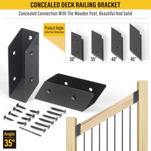 4 Pair(8pack) 35° Stair Stainless Steels Deck Railing Bracket Connectors, for 2x4 (Actually 1 ½" x 3 ½") Wood Deck Railing Post to handrail Connection (Matte Black) - size: Angles 35°