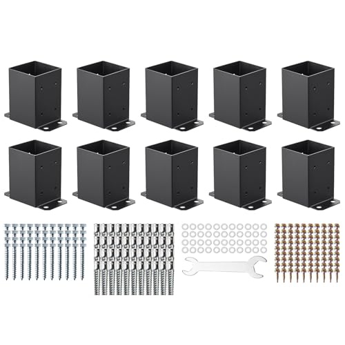 VEVOR 4x4 Post Bracket, 10PC Post Base Brackets, Inner Size 3.6"x3.6" Black - size: 4x4 10pc