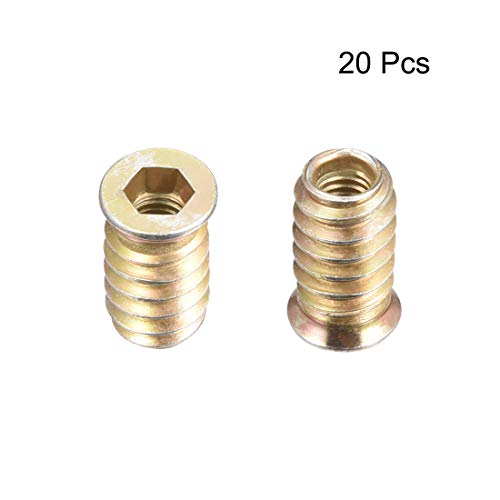 uxcell Wood Furniture M6x20mm Threaded Insert Nuts Interface Hex Socket Drive 20pcs - size: M6x20mm
