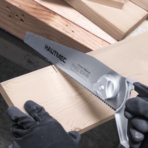 HAUTMEC 11-Inch PVC Pipe Saw, Heavy Duty Hand Saw for Cutting Plastic, ABS, Drywall and Wood, 10 TPI Fine Tooth with Adjustable Angle Handle for Plumbers