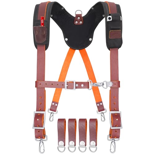 Heavy Duty Nylon and Leather Tool Belt with Cell Phone Pocket Work Suspender | Framing Tool Pouch | Carpenter | Construction | Framers & Electrician