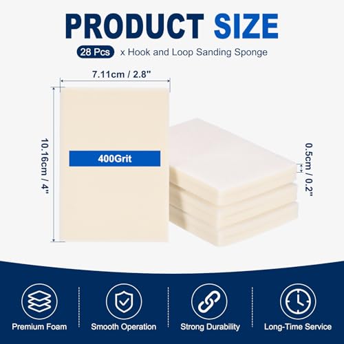 28Pcs 400Grit Sanding Sponges, 4x2.8In Hook & Loop White - size: 400 Grit