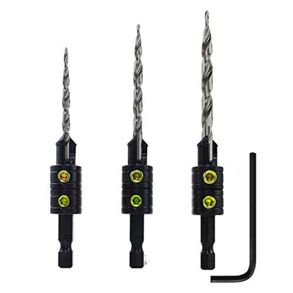 Snappy 3pc Tapered Drill Bit Countersink Set Made in USA Large Set Screws Quick