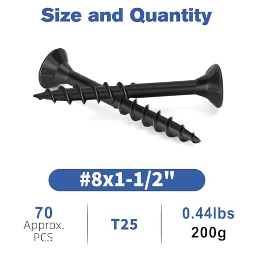 WELLOCKS #8 x 1-1/2 in Black Deck Screws, Trial Size with T25 Bit - size: #8×1-1/2", style: Trial size 0.44LBS
