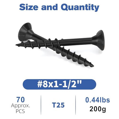 WELLOCKS #8 x 1-1/2 in Black Deck Screws, Trial Size with T25 Bit - size: #8×1-1/2", style: Trial size 0.44LBS