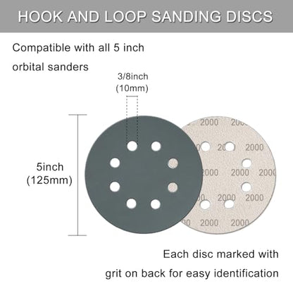 100Pcs 5 Inch Sanding Discs Hook & Loop 8-Hole Wet Dry Sandpaper Assortment - style: 100Pcs 1500-7000 Grit (Mixed)