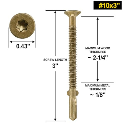 #10 x 3 Self-Tapping Trailer Deck Screws,124PcsT25 Star Bits Screws - color: Gold, size: #10 x 3in 124pcs