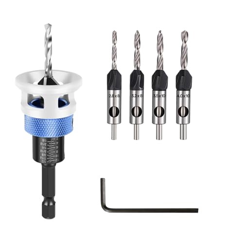 Countersink Drill Bit Set with Depth Stop 4PCS - color: White