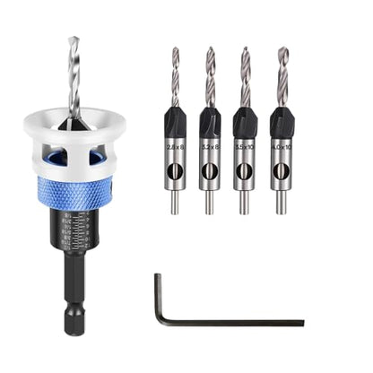 Countersink Drill Bit Set with Depth Stop 4PCS - color: White