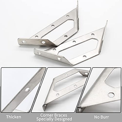 8 Pcs Trapeziform Corner Brace Stainless Steel (5.6 Inch, Silver)