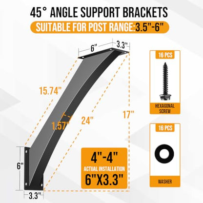 2pcs Heavy Duty 45 Arc Degree Angle Support Bracket for 4"×4" Post - size: 4"x4"-2 Pack