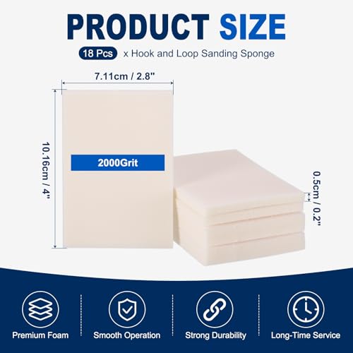 18Pcs 2000Grit Sanding Sponges, 4x2.8In Hook & Loop White - size: 2000 Grit