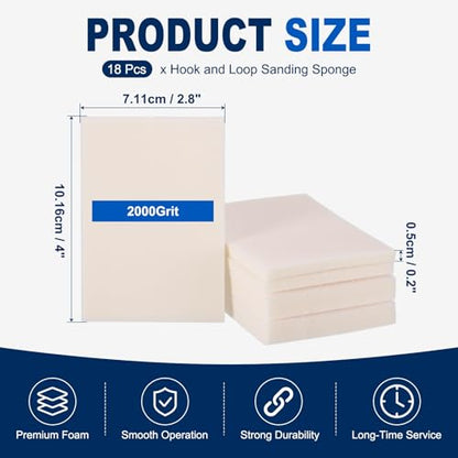 18Pcs 2000Grit Sanding Sponges, 4x2.8In Hook & Loop White - size: 2000 Grit