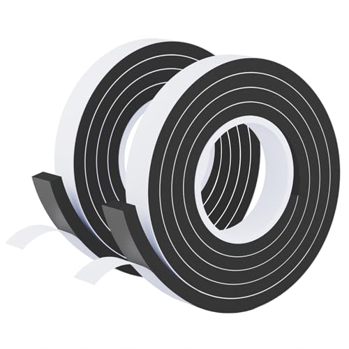 Weather Stripping Door Seal Black,1Inch Wide X 3/8Inch Thick,Air Conditioner Window Seal,Self Adhesive Foam Tape High Density Foam Sealing Strip,Soundproof Foam Tape Roll,2 Rolls Total 13.2Ft - size: 1Inx3/8Inx6.6Ft,2Roll