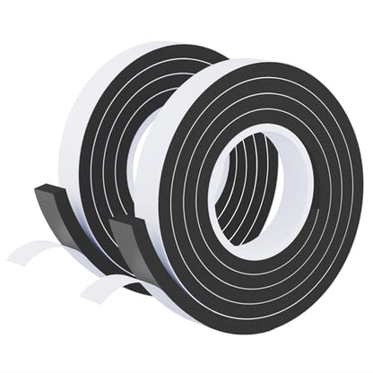 Weather Stripping Door Seal Black,1Inch Wide X 3/8Inch Thick,Air Conditioner Window Seal,Self Adhesive Foam Tape High Density Foam Sealing Strip,Soundproof Foam Tape Roll,2 Rolls Total 13.2Ft - size: 1Inx3/8Inx6.6Ft,2Roll