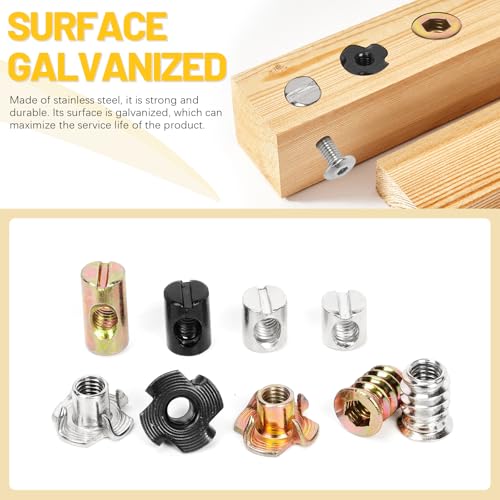 150PCS M6 x 10/12/15/20mm Barrel Nuts, Yellow Zinc-Plated Carbon Steel Cross Dowels Slotted Barrel Nut, M6 x 15mm Threaded Inserts with M6 x 10mm T-Nuts Kit, for Wood Furniture Screw