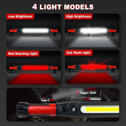 Magnetic Work Light 3000 Lumens, Rechargeable LED Flood Light with 180° Rotating Head & 360° Hooks, IP65 Waterproof Shatterproof Portable Spotlight for Camping, Emergency, Car Repair, Jobsite