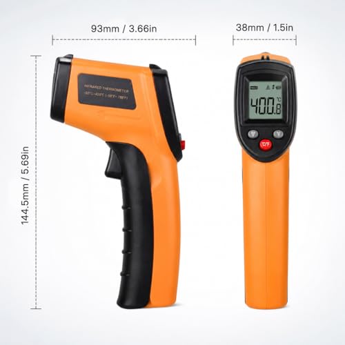 Infrared Thermometer Gun, Non-Contact Digital Surface Temperature Tester with LCD Display, 58F to 752F for HVAC, Cooking, Automotive, Equipment & Industrial Inspection