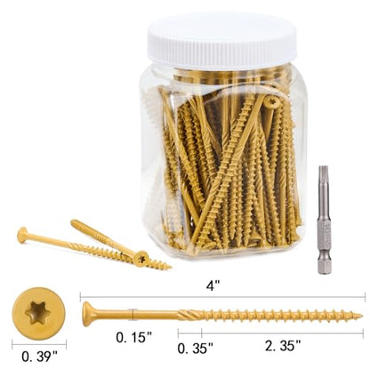 100 PCS #10 x 4” Deck Screws Self-Tapping Outdoor Wood Screws - color: Tan, size: #10x4"
